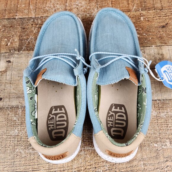 Hey Dude Wally Washed Canvas Women's Sz 9 Blue Slip On Comfort Casual Flat Shoes - Picture 6 of 10